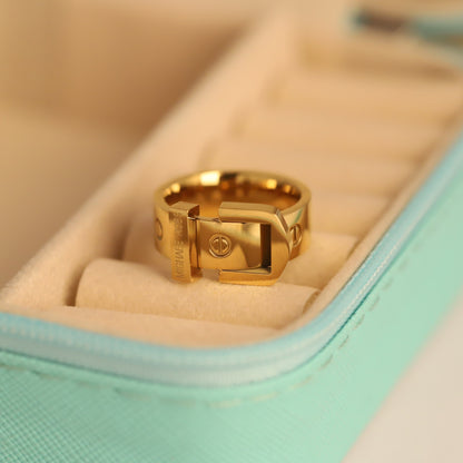 22K Gold Plated Belt Buckle Ring | Stainless Steel Designer Inspired Ring