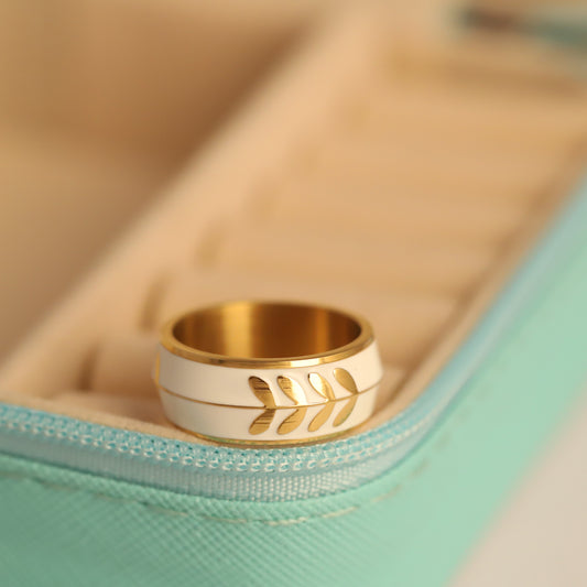 Modern Wide Band Wedding Ring Style | Gold Leaf Pattern Jewelry