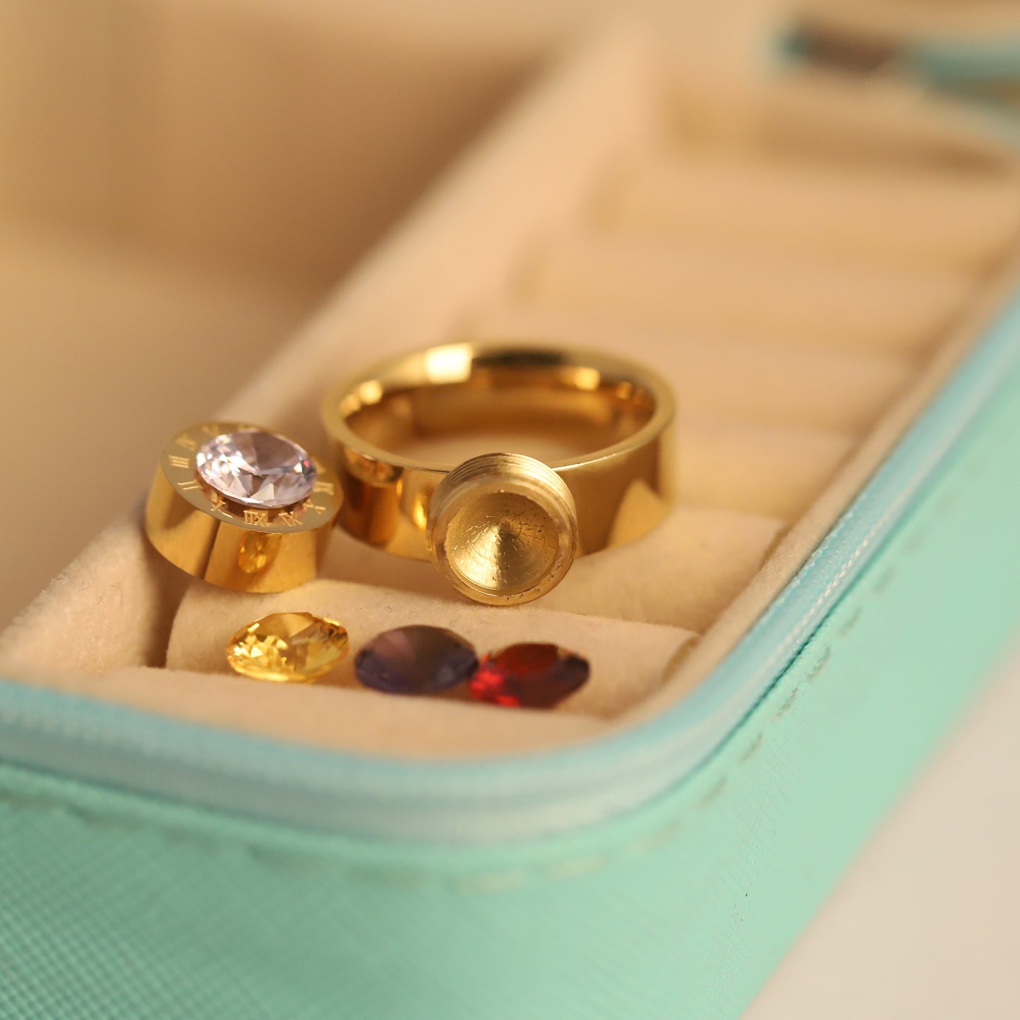 22K Gold Plated Interchangeable Gem Ring | Stainless Steel Custom Ring