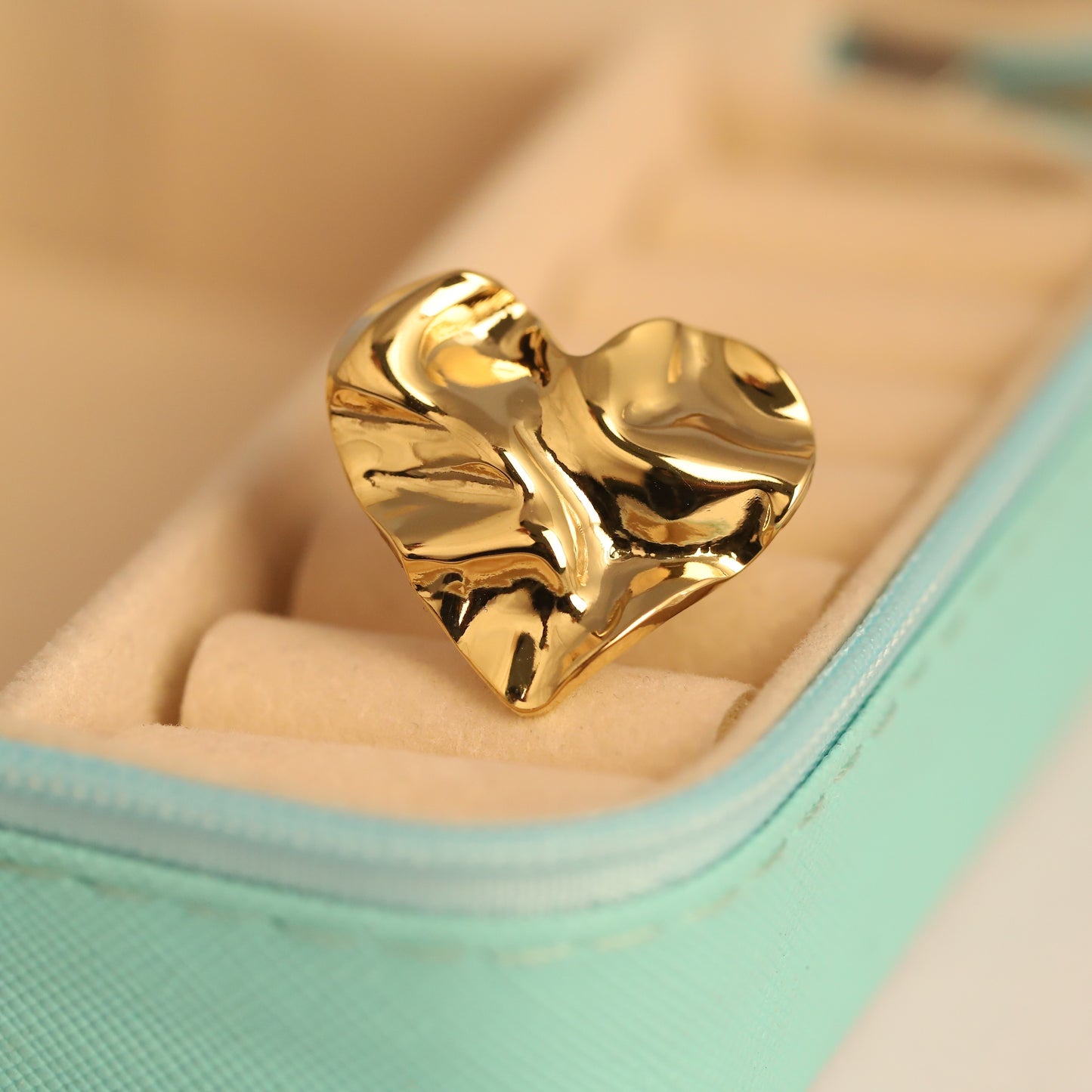 22K Gold Plated Textured Heart Ring | Stainless Steel Statement Jewelry