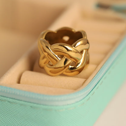 Bold Gold Tone Knot Ring | Waterproof Daily Wear Anti-Tarnish Puzzle Ring