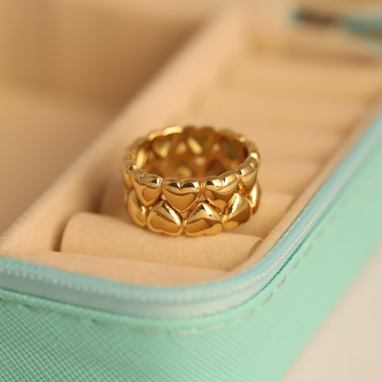 22K Gold Plated Multi Heart Band Ring | Stainless Steel Love Jewelry