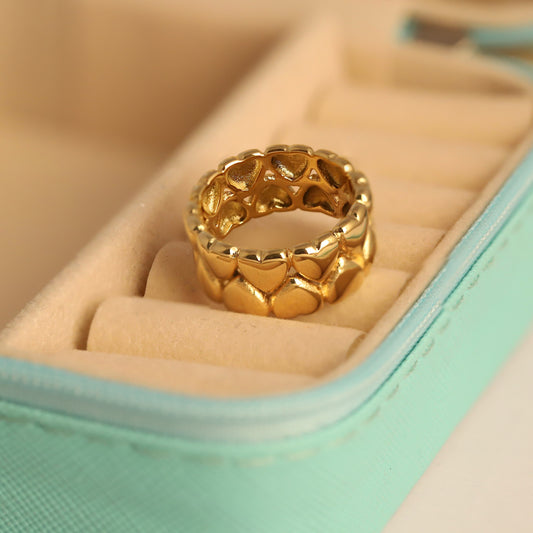 22K Gold Plated Multi Heart Band Ring | Stainless Steel Love Jewelry