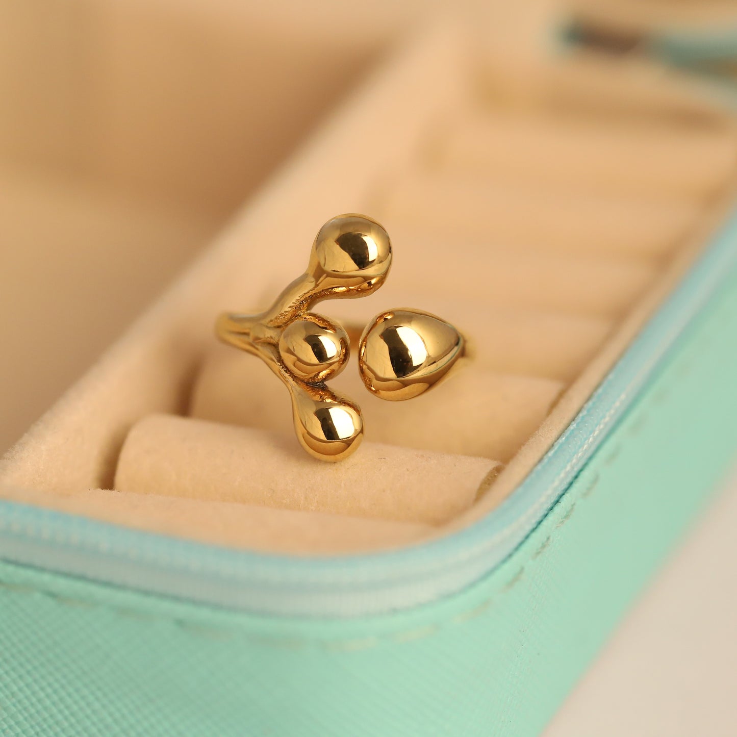 Modern Gold Tone Organic Form Ring | Waterproof Daily Wear Anti-Tarnish
