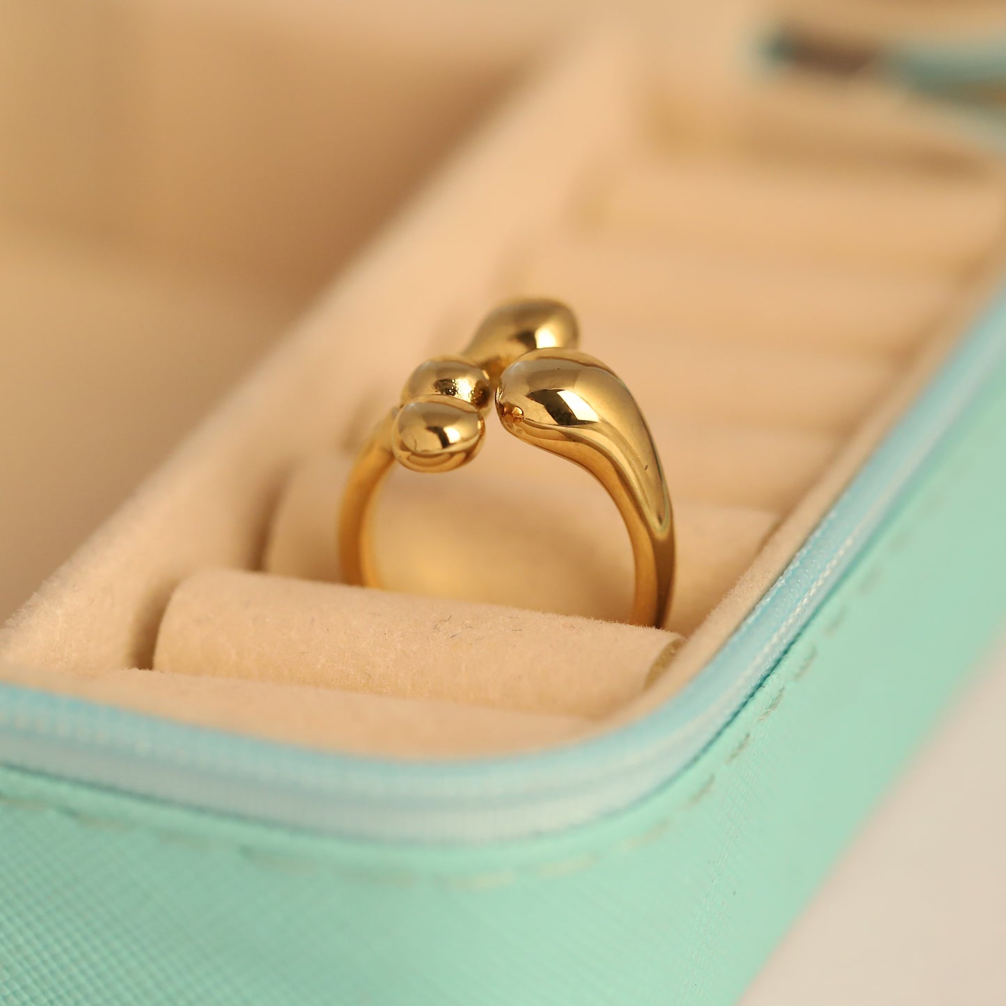 Modern Gold Tone Organic Form Ring | Waterproof Daily Wear Anti-Tarnish
