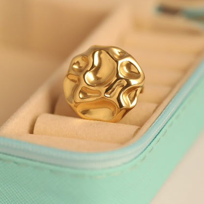 22K Gold Plated Abstract Textured Ring | Stainless Steel Dome Statement