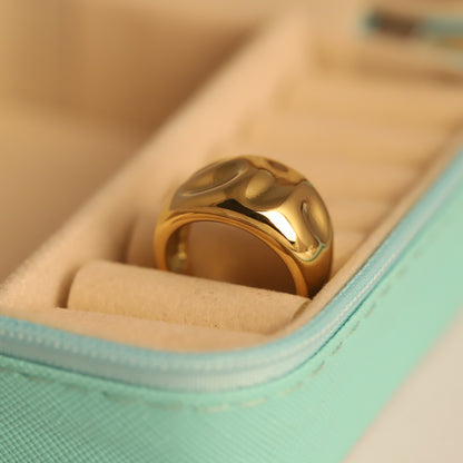 22K Gold Plated Hammered Oval Dome Ring | Stainless Steel Statement Ring