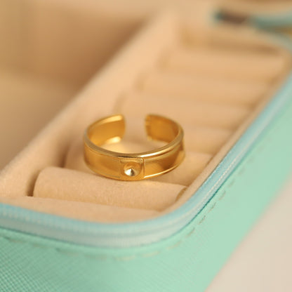 Gold Band Ring with Stud Detail - Adjustable & Minimalist Waterproof Jewelry