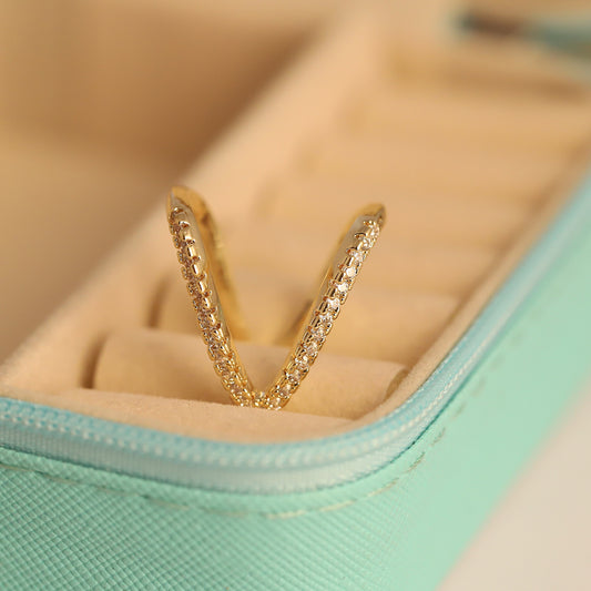Gold Pave V-Ring - Chevron Band with CZ Stones | Stackable & Waterproof Jewelry