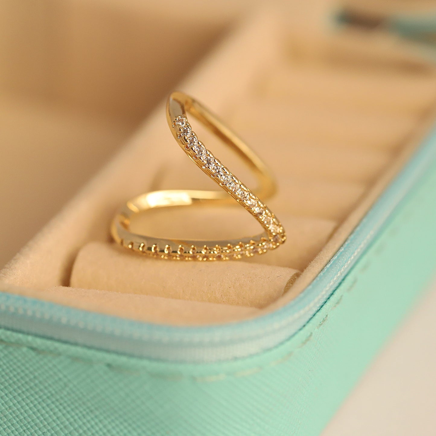 Gold Pave V-Ring - Chevron Band with CZ Stones | Stackable & Waterproof Jewelry