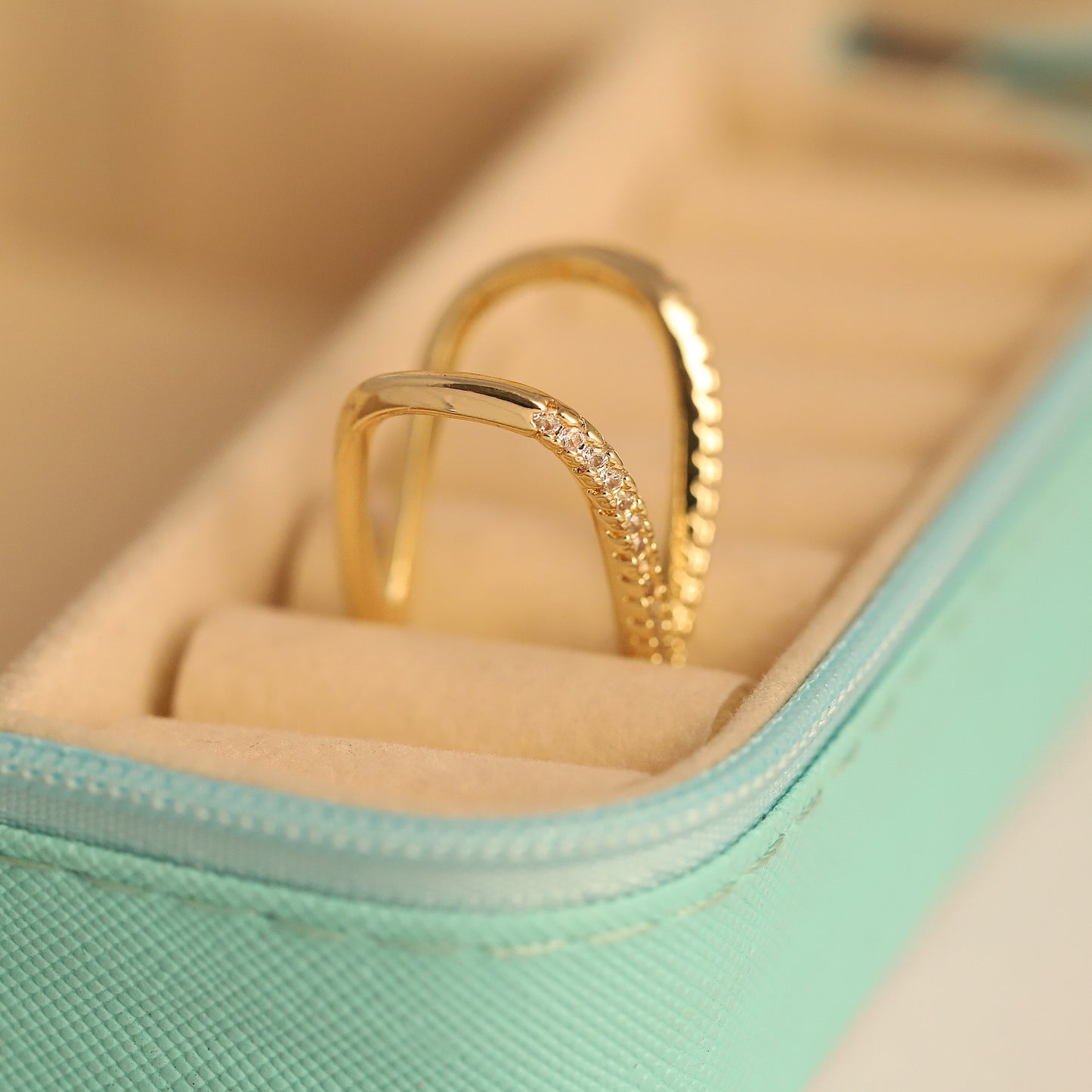 Gold Pave V-Ring - Chevron Band with CZ Stones | Stackable & Waterproof Jewelry