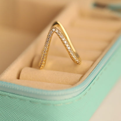 Gold Pave V-Ring - Chevron Band with CZ Stones | Stackable & Waterproof Jewelry