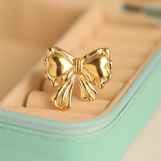 Gold Bow Ring - Adjustable Cute Ribbon Ring | Feminine & Waterproof Jewelry