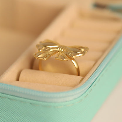 Gold Bow Ring - Adjustable Cute Ribbon Ring | Feminine & Waterproof Jewelry
