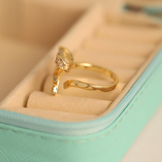 Gold Pave Bow Ring - Adjustable Cubic Zirconia Ribbon Ring | Elegant & Waterproof Jewelry
