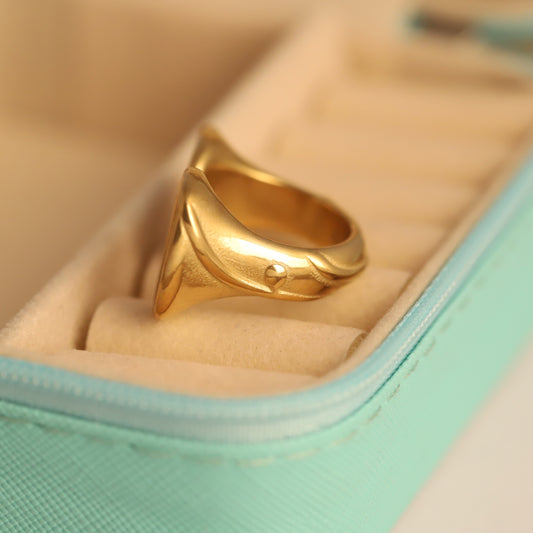 Gold Mother of Pearl Ring - Adjustable Double Stone Design | Iridescent & Waterproof Jewelry
