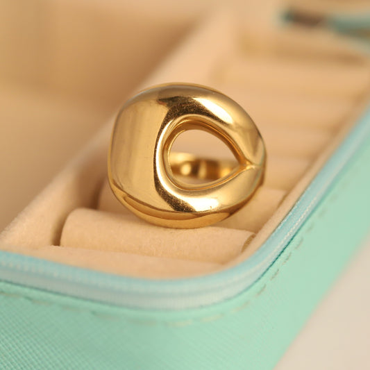 Gold Abstract Dome Ring - Modern Hollow Drop Design | Chunky & Waterproof Statement Jewelry
