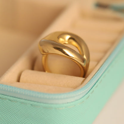 Gold Abstract Dome Ring - Modern Hollow Drop Design | Chunky & Waterproof Statement Jewelry