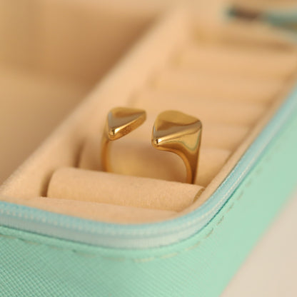 Gold Double Heart Ring - Adjustable Open Heart Love Ring | Romantic & Waterproof Jewelry