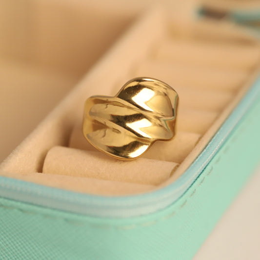 Gold Wave Ring - Chunky Abstract Swirl Design | Modern & Waterproof Statement Jewelry