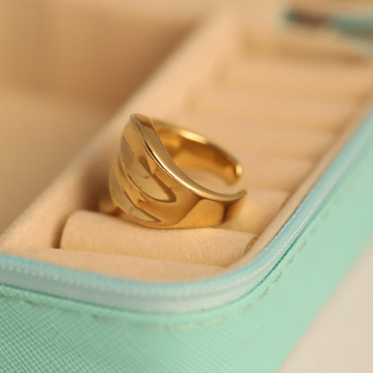 Gold Wave Ring - Chunky Abstract Swirl Design | Modern & Waterproof Statement Jewelry