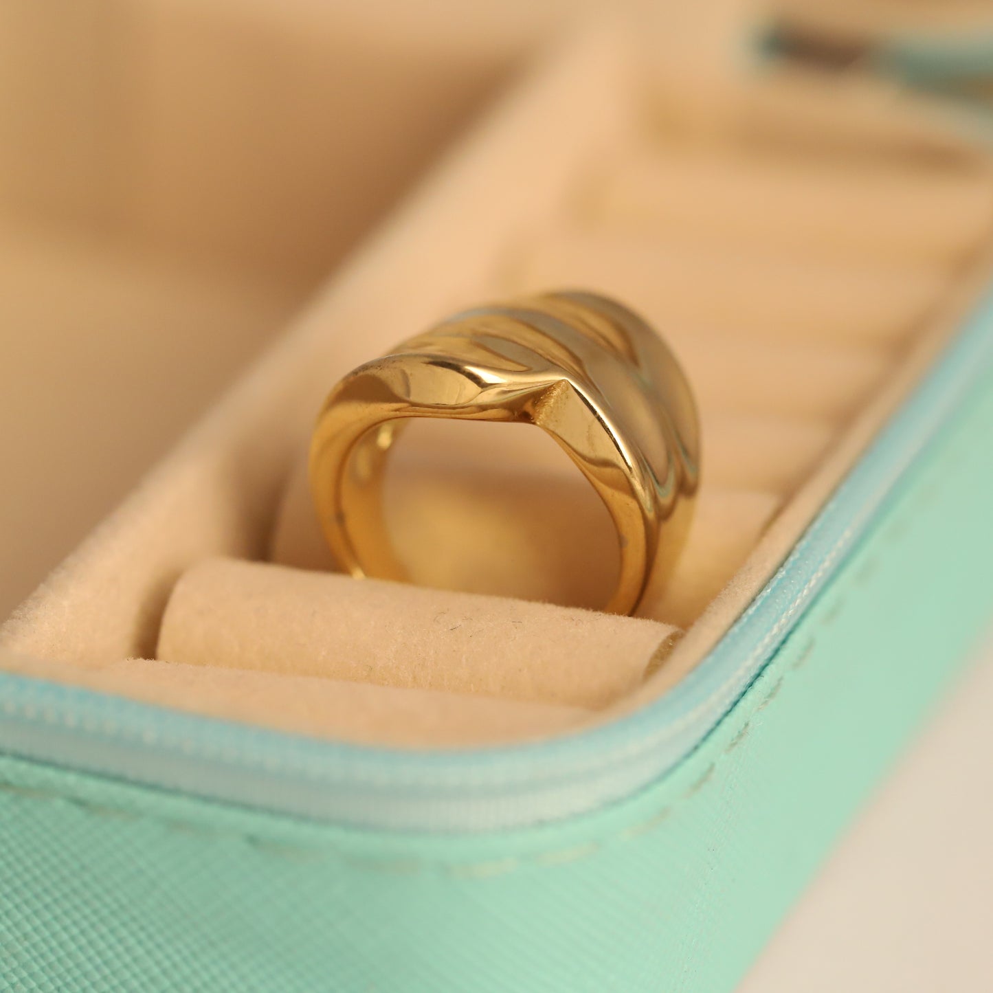 Gold Wave Ring - Chunky Abstract Swirl Design | Modern & Waterproof Statement Jewelry