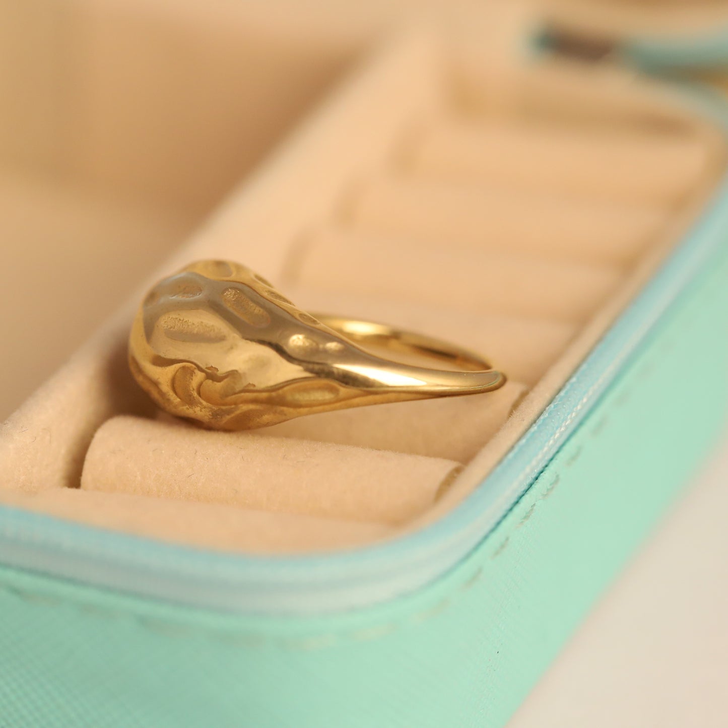 Gold Hammered Dome Ring - Adjustable Textured Statement Ring | Unique & Waterproof Jewelry