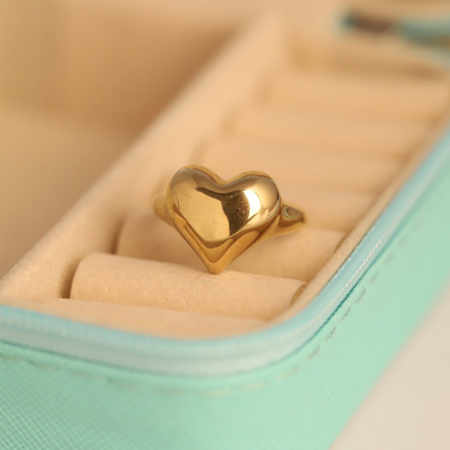 Gold Puffy Heart Ring - Chunky Love Symbol Ring | Adjustable & Waterproof Jewelry