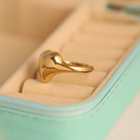 Gold Puffy Heart Ring - Chunky Love Symbol Ring | Adjustable & Waterproof Jewelry