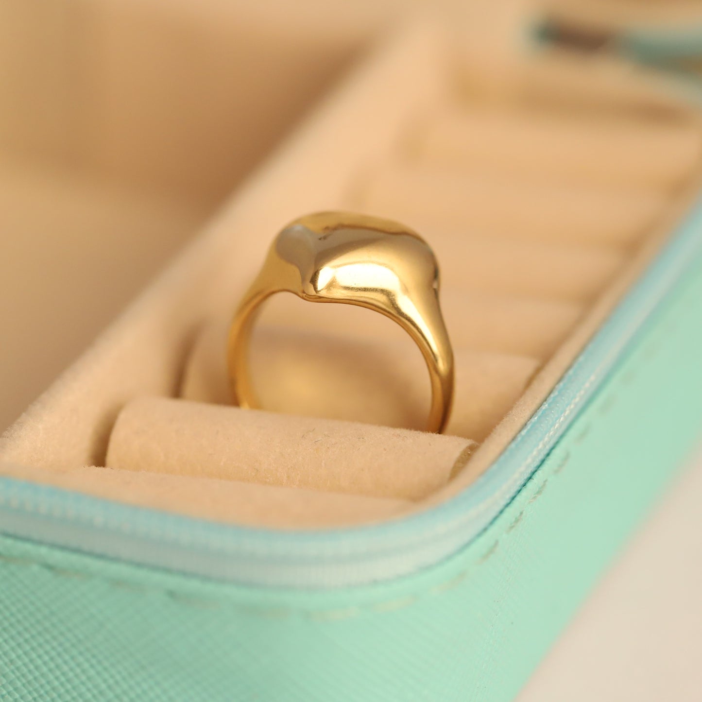 Gold Puffy Heart Ring - Chunky Love Symbol Ring | Adjustable & Waterproof Jewelry
