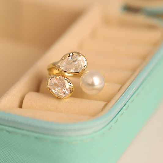 Gold Open Ring with Pear & Oval CZ