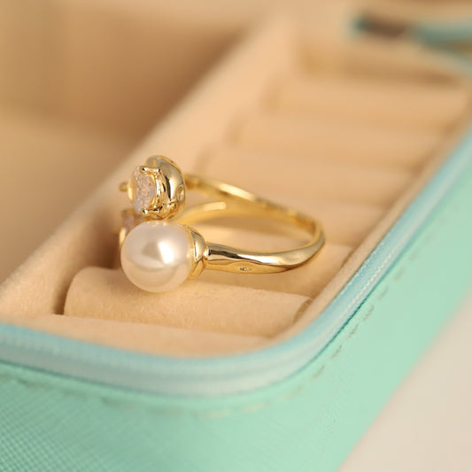 Gold Open Ring with Pear & Oval CZ