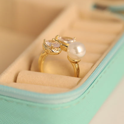 Gold Open Ring with Pear & Oval CZ