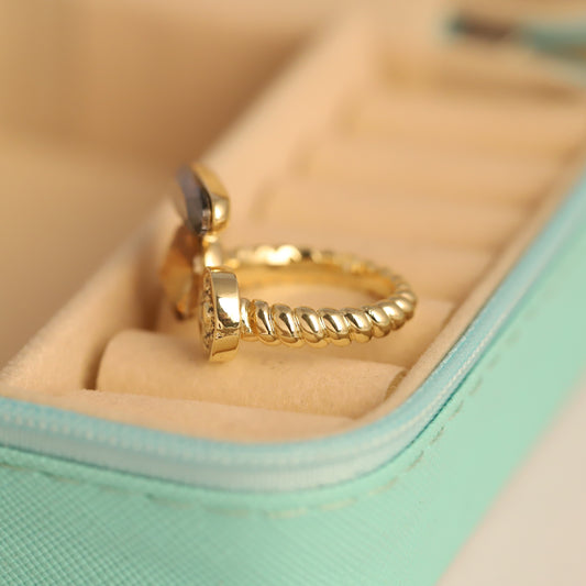 Gold Open Ring with Marquise, Round & Floral CZ - Adjustable Statement Ring