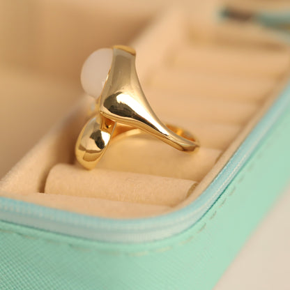 Elegant Gold Plated Teardrop Ring with White Enamel | Adjustable Open Ring