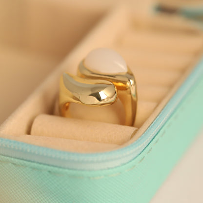 Elegant Gold Plated Teardrop Ring with White Enamel | Adjustable Open Ring