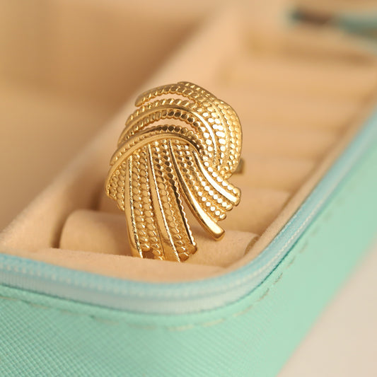 Gold Statement Ring - Textured Fan Design | Chunky & Waterproof Artisan Jewelry
