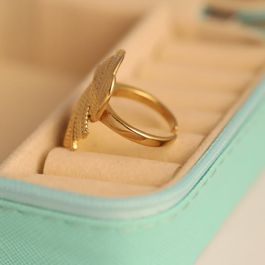 Gold Statement Ring - Textured Fan Design | Chunky & Waterproof Artisan Jewelry