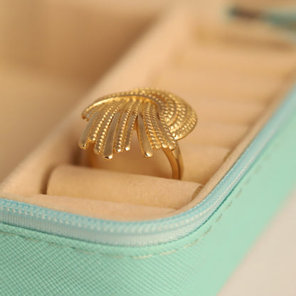 Gold Statement Ring - Textured Fan Design | Chunky & Waterproof Artisan Jewelry