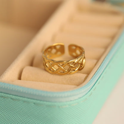 Adjustable Gold Celtic Knot Ring - Openwork Traditional Band