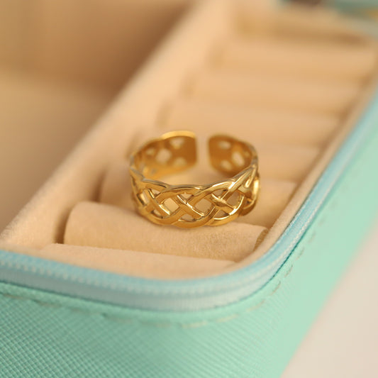 Adjustable Gold Celtic Knot Ring - Openwork Traditional Band