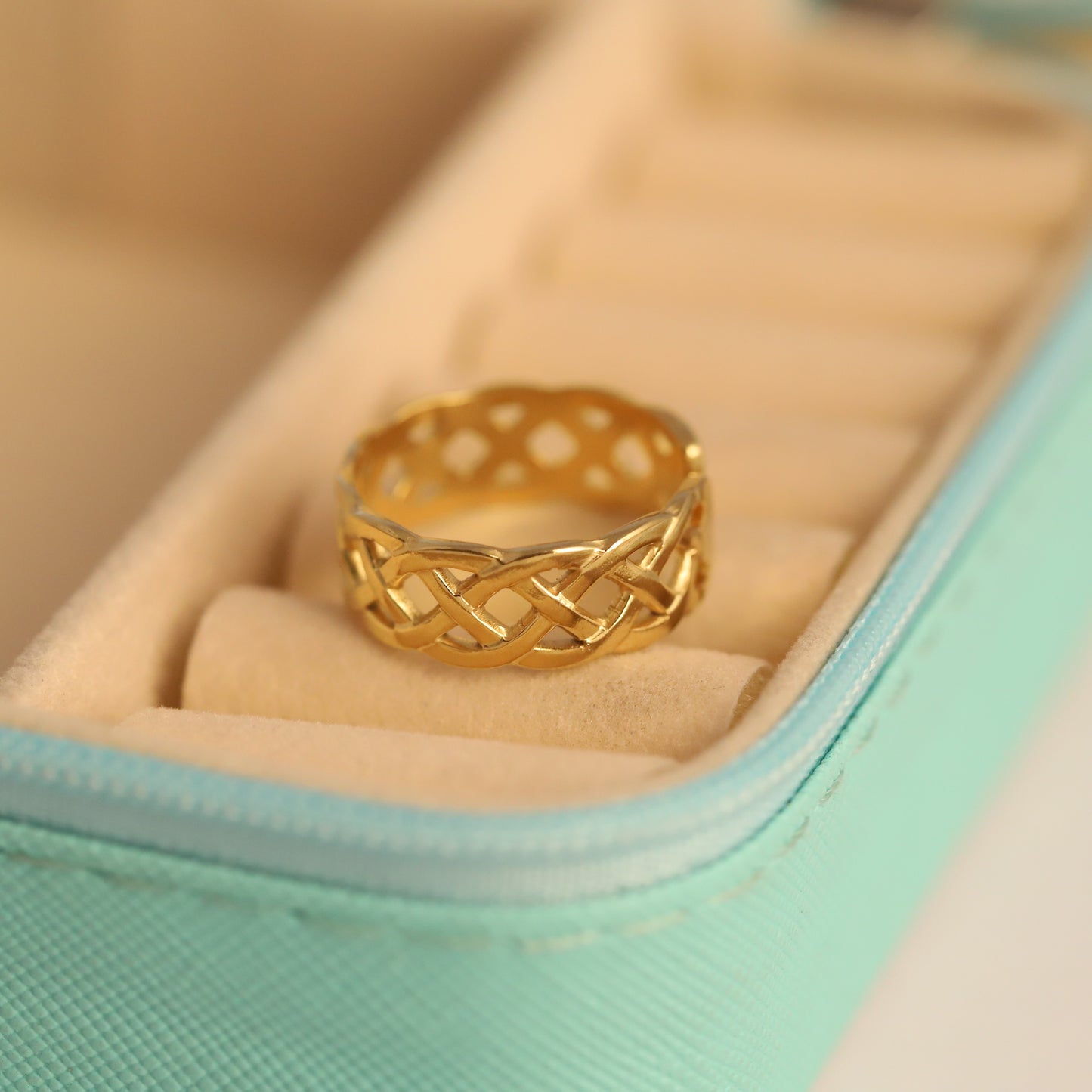 Adjustable Gold Celtic Knot Ring - Openwork Traditional Band