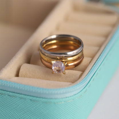 Tri-Color Stacking Ring Set - Gemstone & Mixed Metal Bands