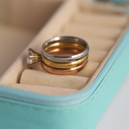 Tri-Color Stacking Ring Set - Gemstone & Mixed Metal Bands