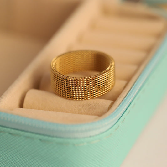 Wide Gold Mesh Band Ring - Textured Statement Jewelry