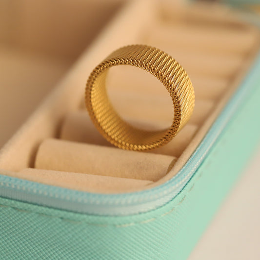 Wide Gold Mesh Band Ring - Textured Statement Jewelry