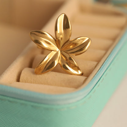 Chunky Gold Plumeria Flower Ring - Bold Floral Statement Jewelry