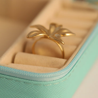 Chunky Gold Plumeria Flower Ring - Bold Floral Statement Jewelry