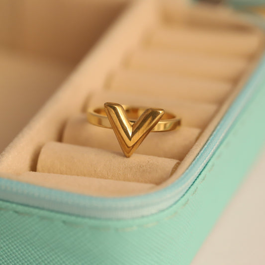 Modern Gold Chevron V Ring - Minimalist Geometric Jewelry