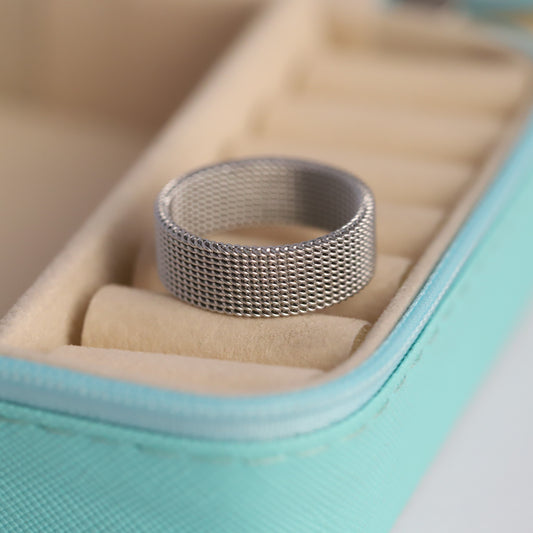 Wide Silver Mesh Band Ring - Modern Unisex Textured Jewelry